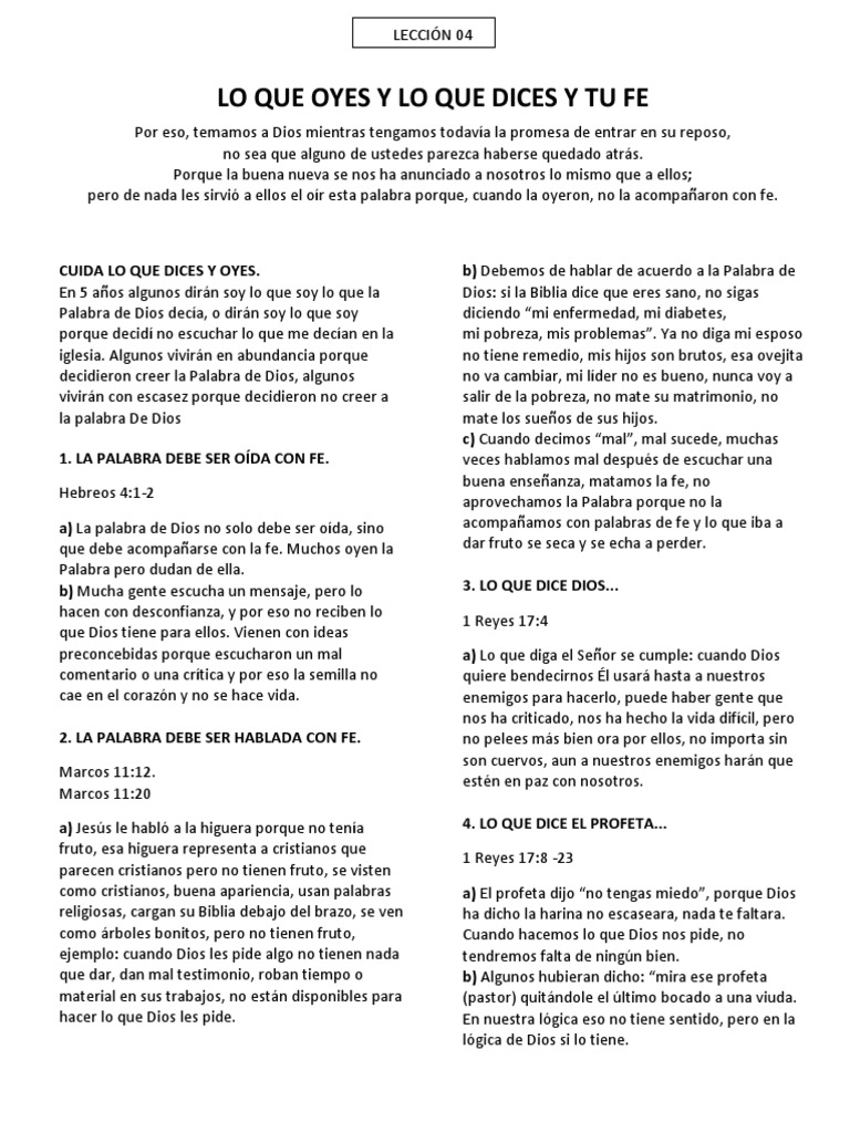 04 Lo Que Oyes y Lo Que Dices y Tu Fe PDF
