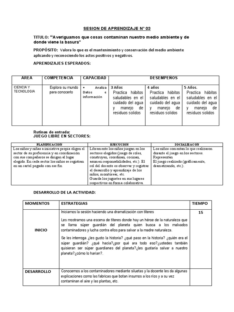 Sesion de Aprendizaje 3 | PDF | Residuos | Aprendizaje