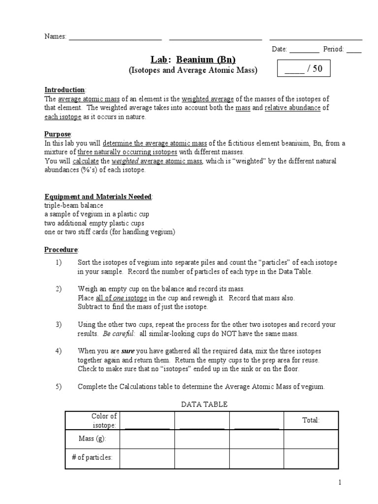 .Lab Beanium Isotopes PDF Chemical Elements Isotope