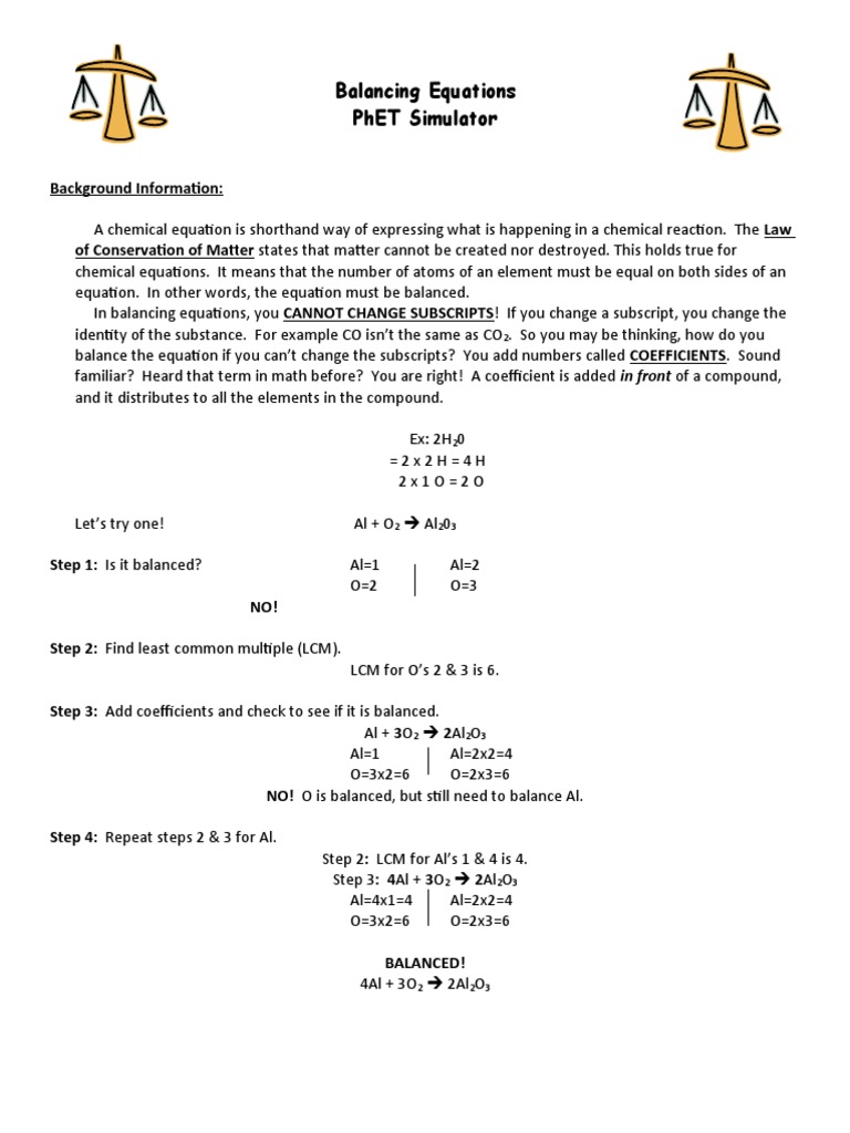 ACT Balancing Equations Phet PDF Atoms Chemistry