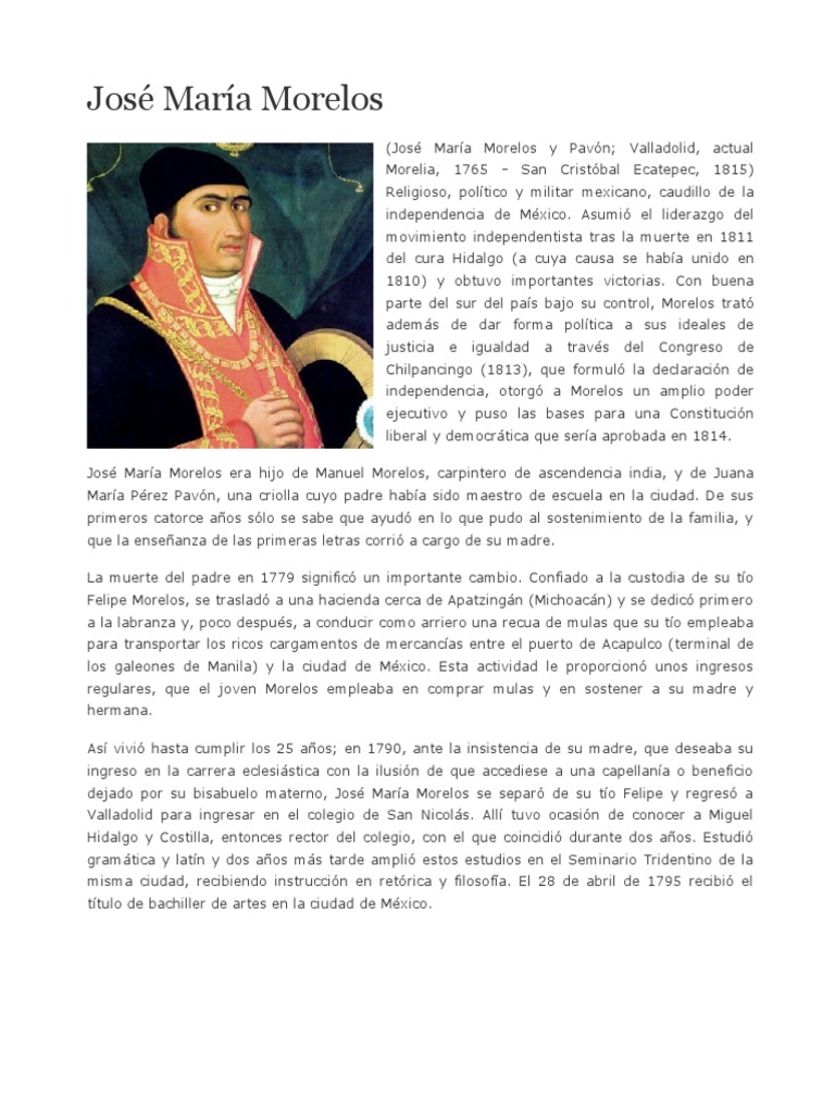 Biografía de José María Morelos y Pavón | PDF | America latina