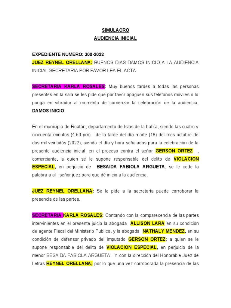 Simulacro de Audiencia Inicial Penal | PDF | Violación | Mandato
