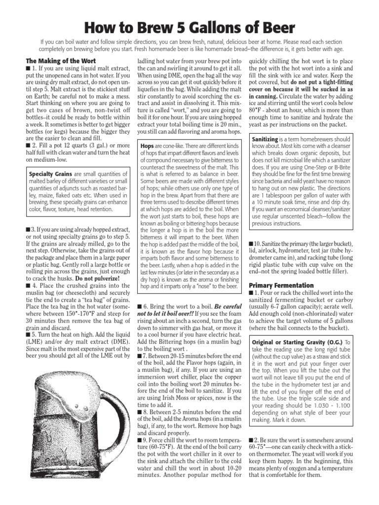 How to Brew 5 Gallons of Beer | PDF | Homebrewing | Brewing