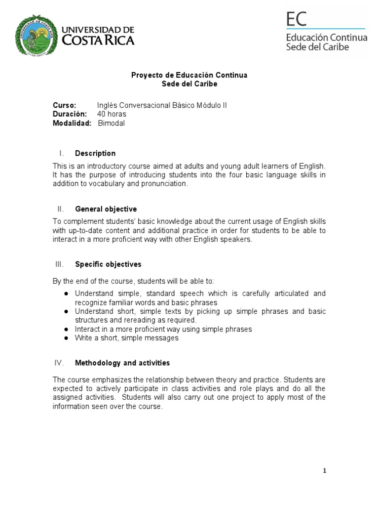 2 Programa Curso Inglés Conversacional Básico Módulo II | PDF ...