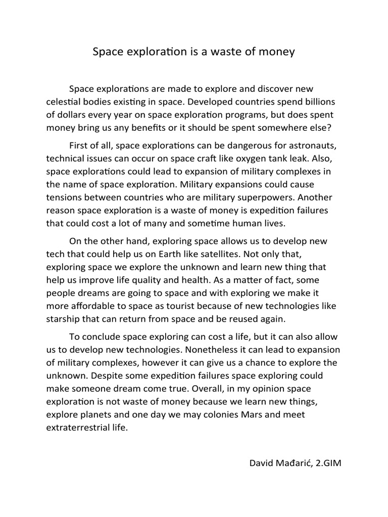 Space Exploration Is A Waste of Money PDF
