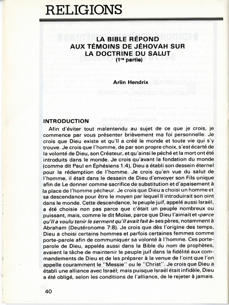 La Bible Répond Aux Témoins de Jéhovah Sur La Doctrine Du Salut | PDF
