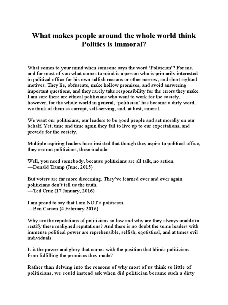 What Makes People Around The Whole World Think Politics Is Immoral ...