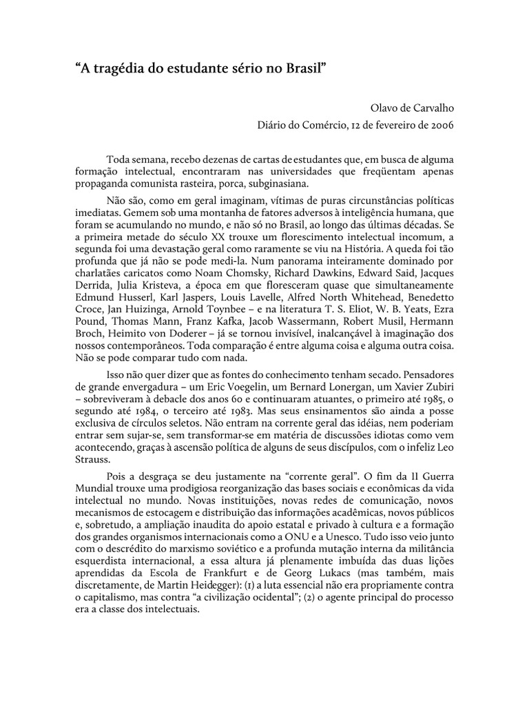 A Tragédia Do Estudante Sério No Brasil - Olavo de Carvalho | PDF