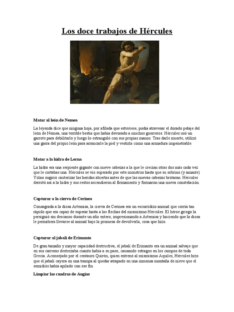 Los Doce Trabajos de Hércules | PDF | Religión Griega Antigua ...