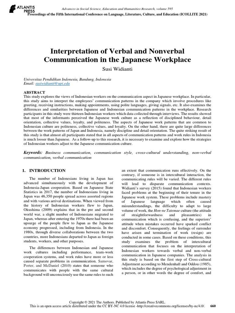 Interpretation of Verbal and Nonverbal Communication in The Japanese