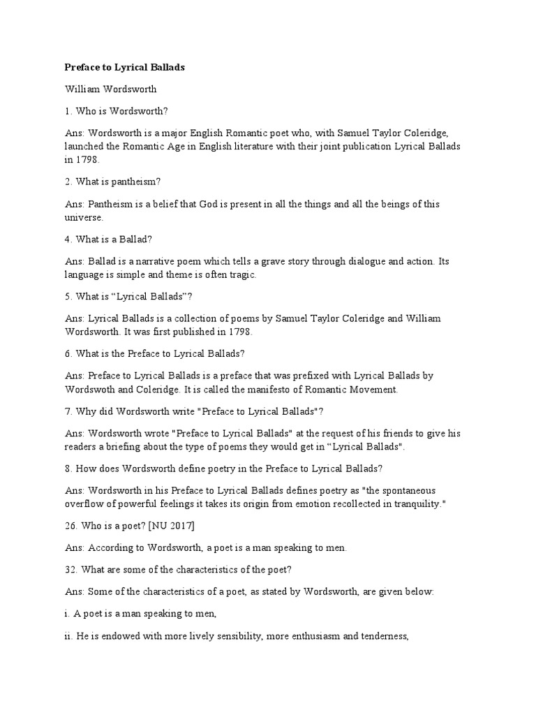 Preface To Lyrical Ballads PDF Poetry William Wordsworth