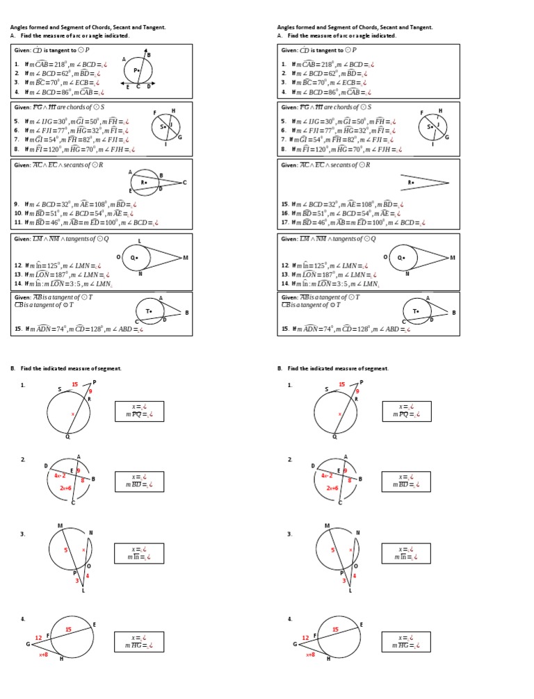QUIZ - Angles and Segment of Chord, Secant and Tangent | PDF | Space ...