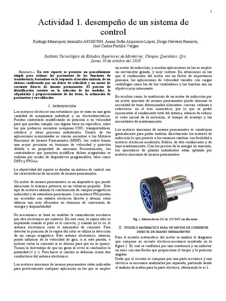 Act 1. Modelo Matematico de Un Motor DC de IP | PDF | Motor eléctrico ...