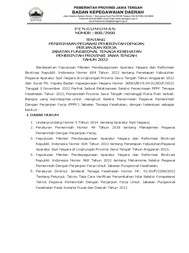 Pengumuman Pppk Nakes Jateng Lengkap Pdf