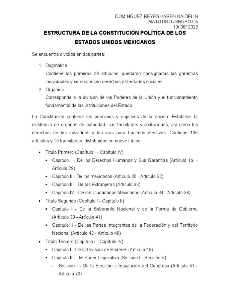 Estructura de La Constitución Política de Los Estados Unidos Mexicanos ...