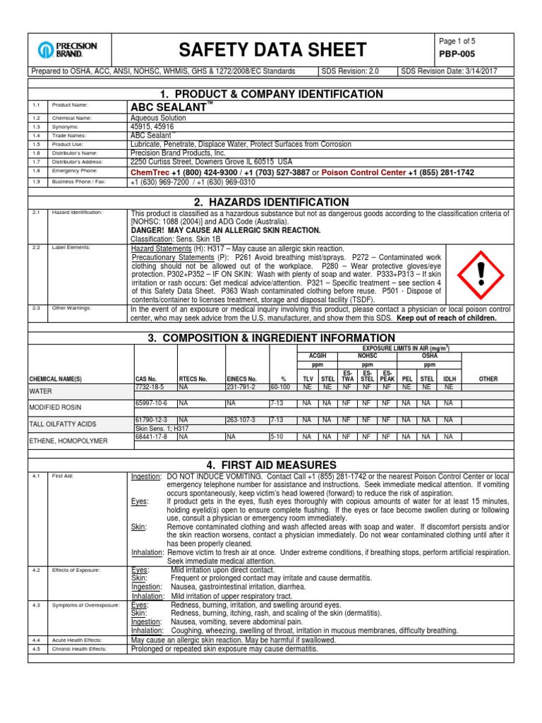 Abc Sealant SDS PDF Sodium Personal Protective Equipment