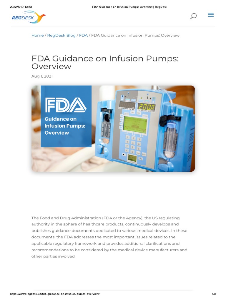 FDA Guidance On Infusion Pumps Overview RegDesk PDF Medical