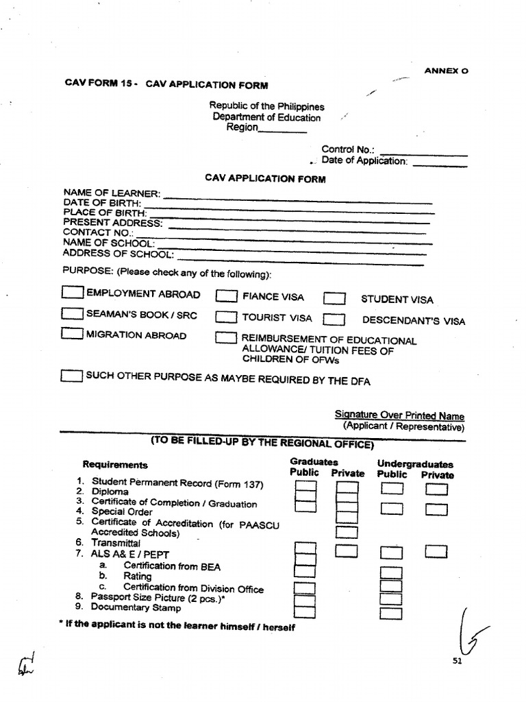 CAV Form | PDF