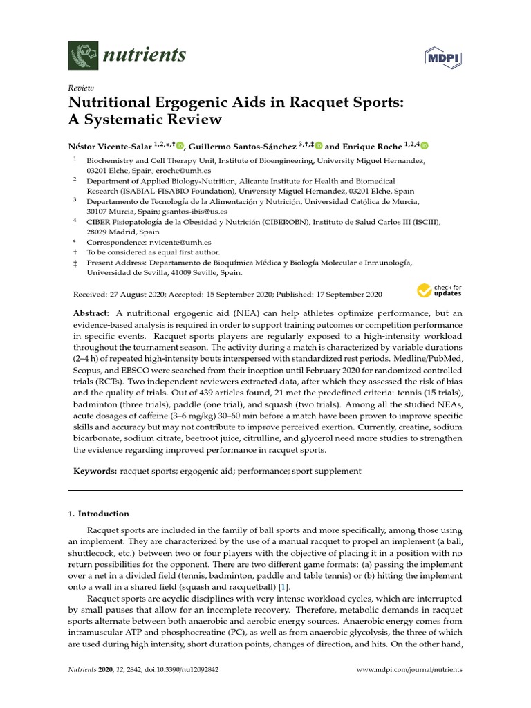 Nutritional Ergogenic Aids in Racquet Sports 2020 PDF Randomized