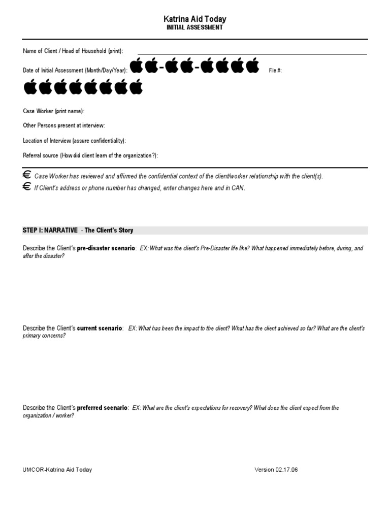 Case Management Forms, Initial Assessment | Small Business