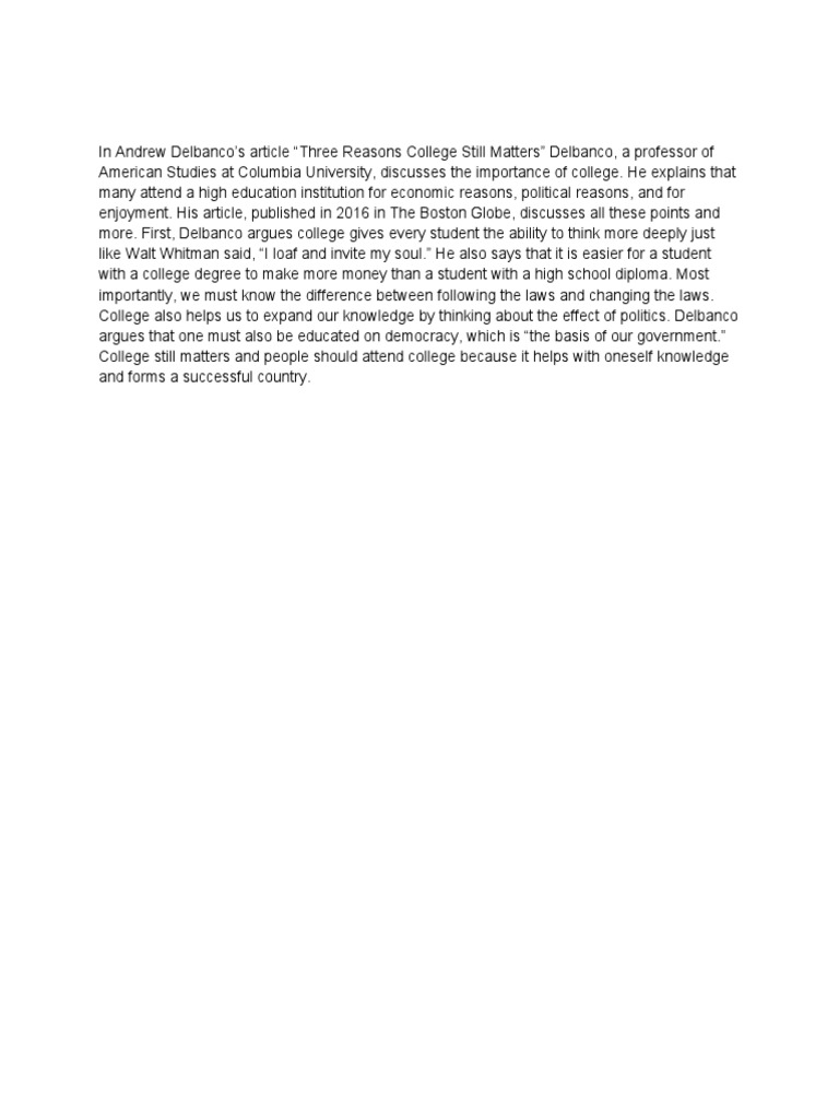 3 Reasons College Still Matters Summary | PDF