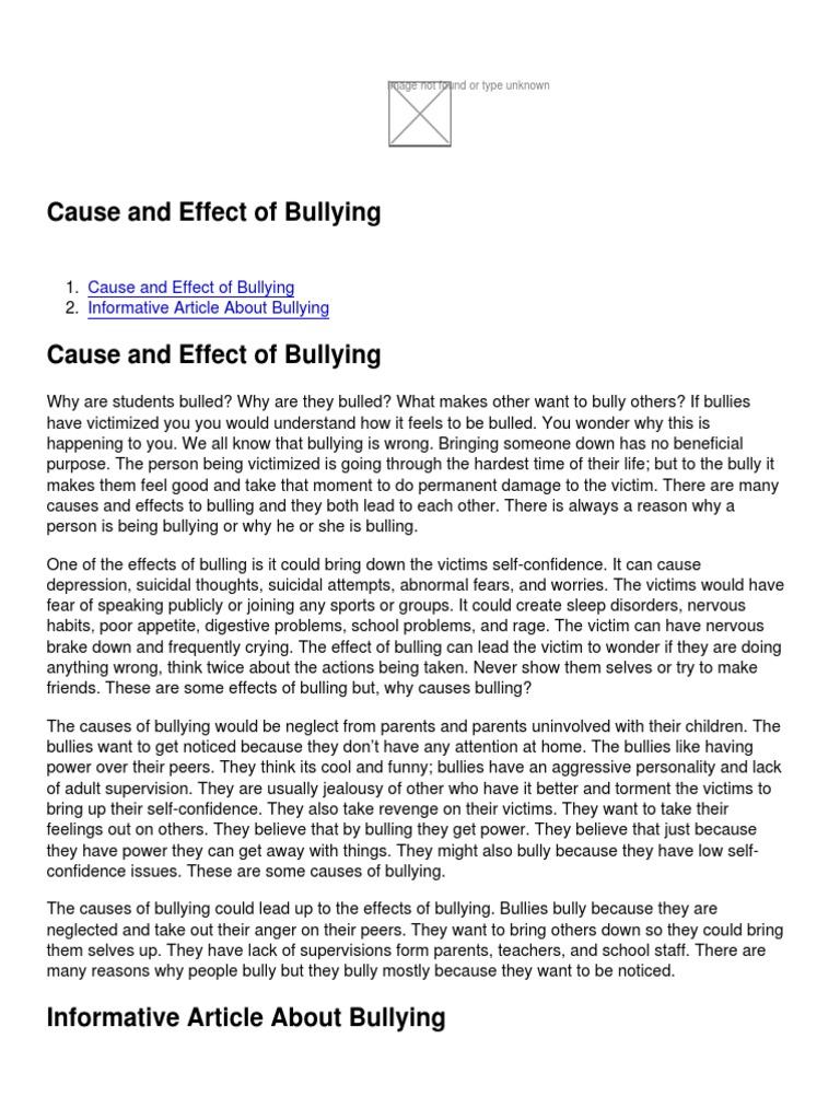 Cause and Effect of Bullying | PDF | Bullying | Self Esteem