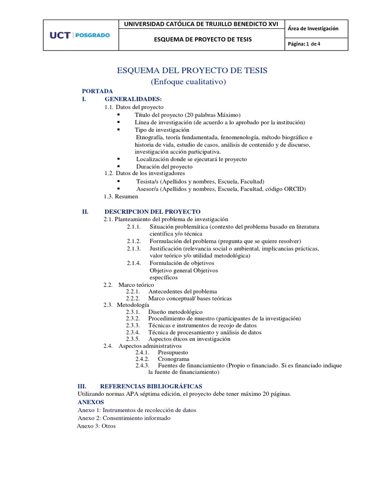 Esquema Del Proyecto de Tesis | PDF | Metodología | Hipótesis