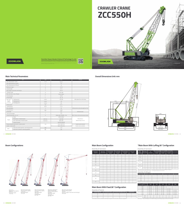 Brochure Specification Zoomlion ZCC550H (55 Ton) | PDF | Crane