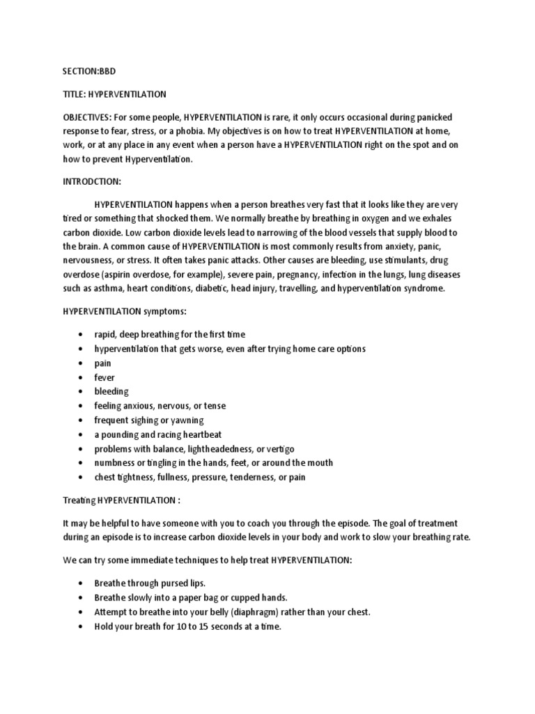Managing and Preventing Hyperventilation | PDF | Breathing | Medical ...