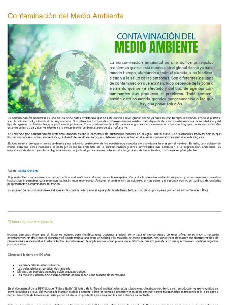 Contaminación Del Medio Ambiente | PDF | Entorno natural | Contaminación