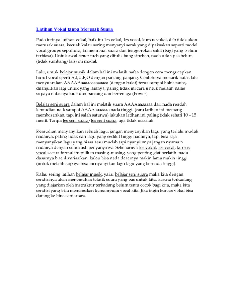 Latihan Vokal Tanpa Merusak Suara