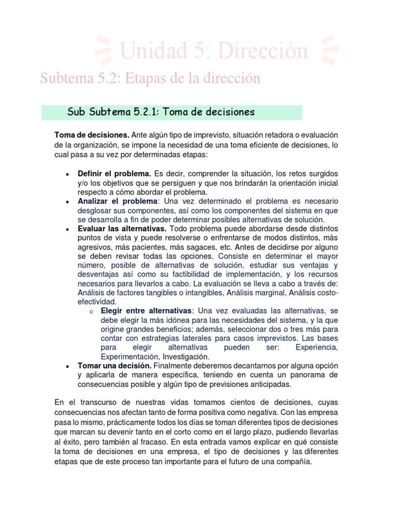 Etapas en la Toma de Decisiones Empresarial | PDF | Toma de decisiones ...