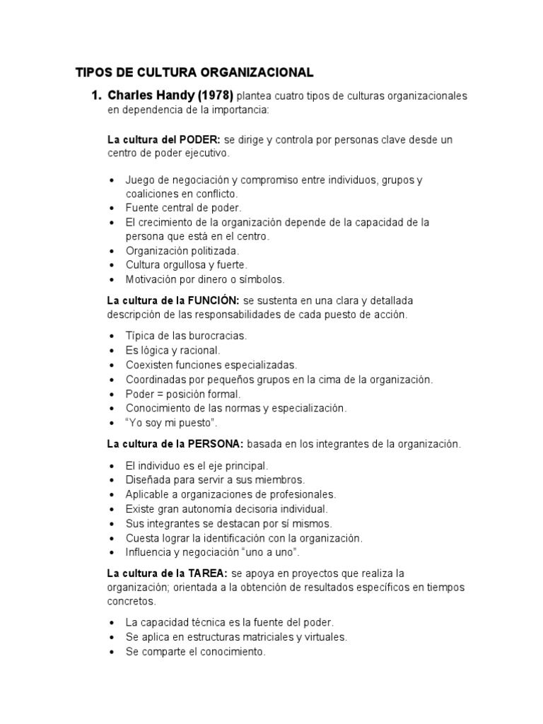 Tipos de Cultura Organizacional | PDF | Cultura organizacional ...