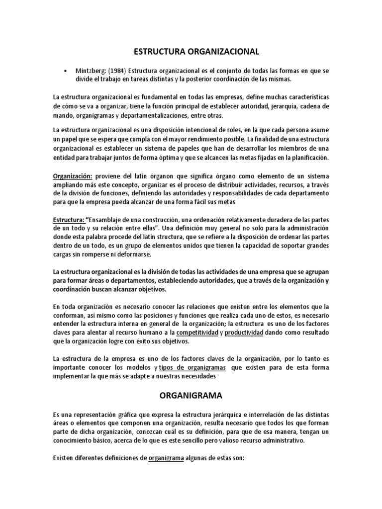 Estructura y Organigrama Organizacional | PDF | Crecimiento personal y ...