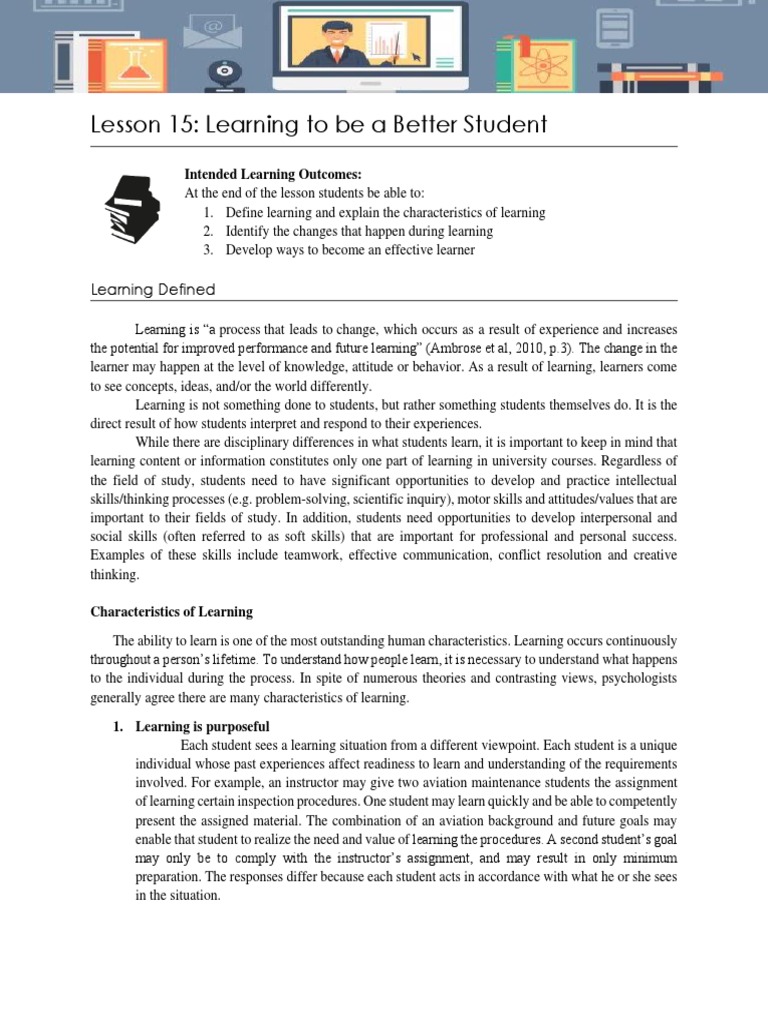 Lesson 15 learning to be a better student pdf learning experience