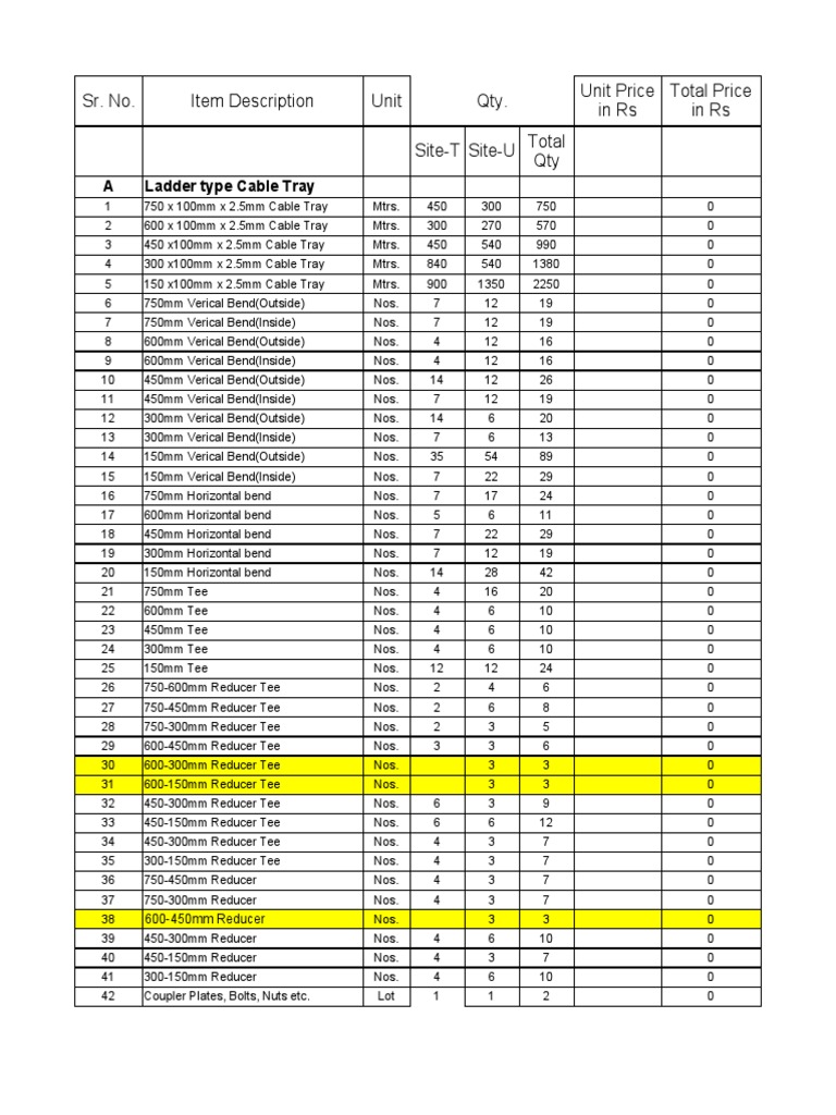 CABLE TRAY BOQ20221001 F PDF Secondary Sector Of The Economy