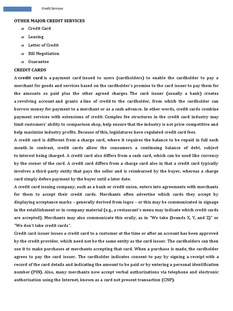 Credit Services PDF Credit Card Lease