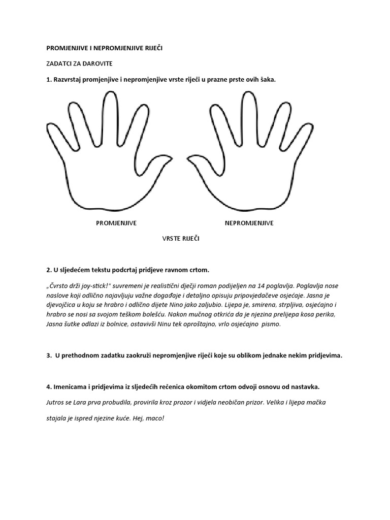 Promjenjive I Nepromjenjive Rijeci - Zeli | PDF
