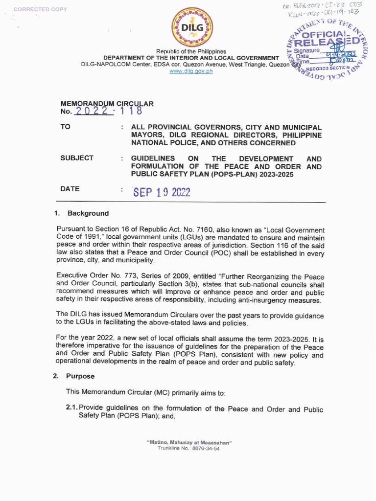 Dilg MC 2022923 Guidelines On The Development and Formulation of The