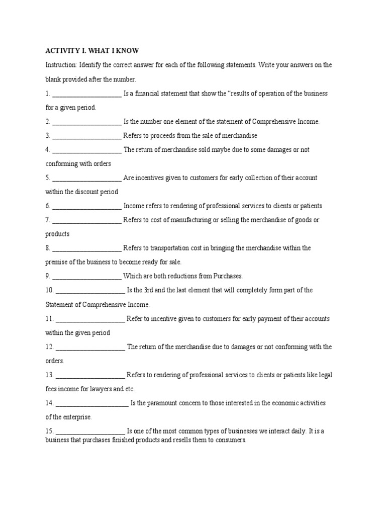 Understanding Financial Statements: Activities on Key Accounting ...