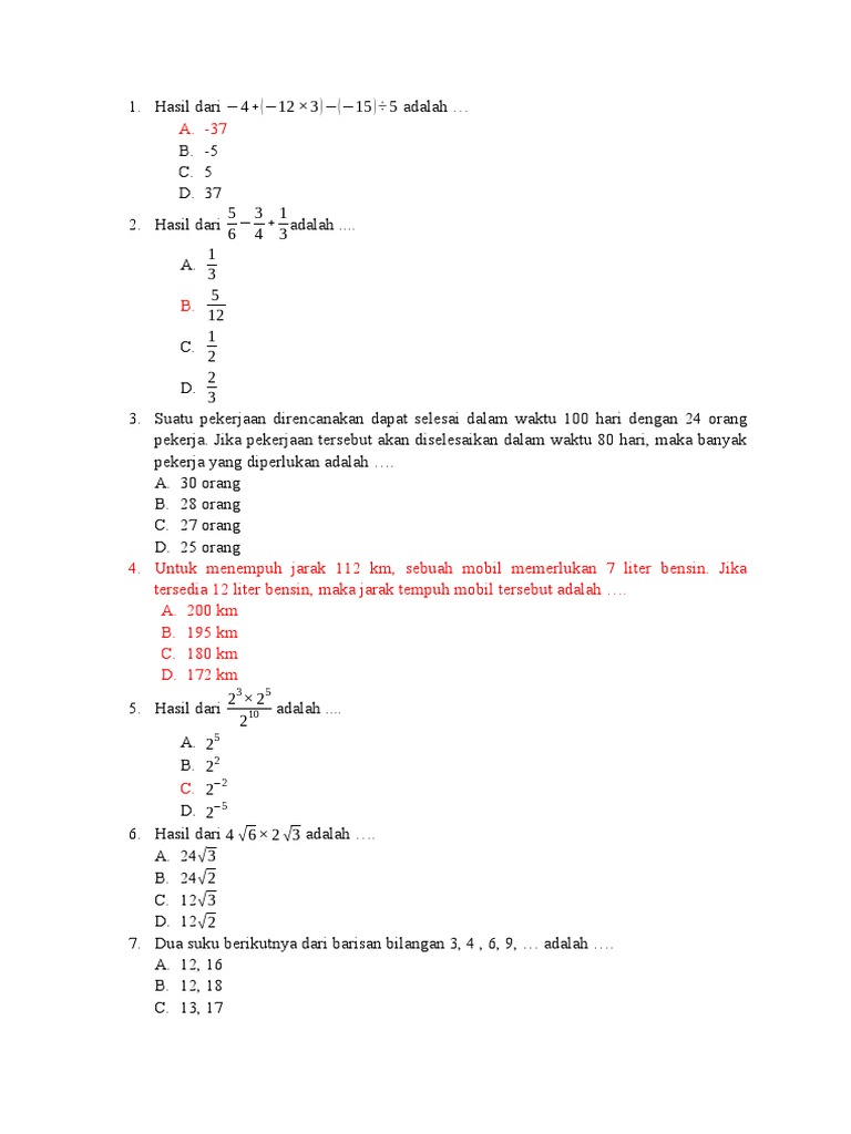 Soal Ujian Matematika Dasar | PDF