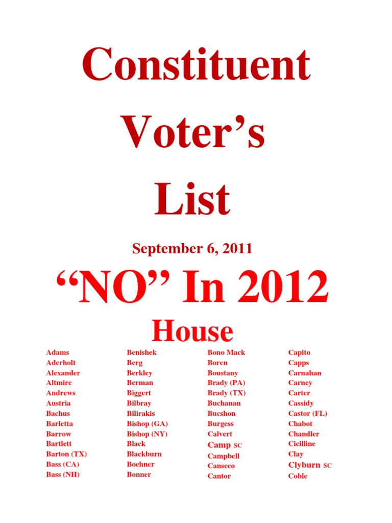 Constituent List 9-6-2011 Update | PDF | United States House Of ...