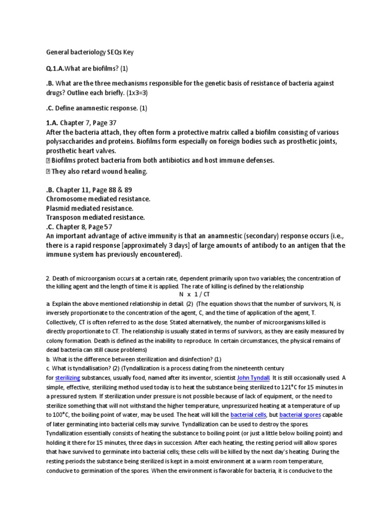 General Bacteriology SEQs Key PDF Medical Specialties Microscopy