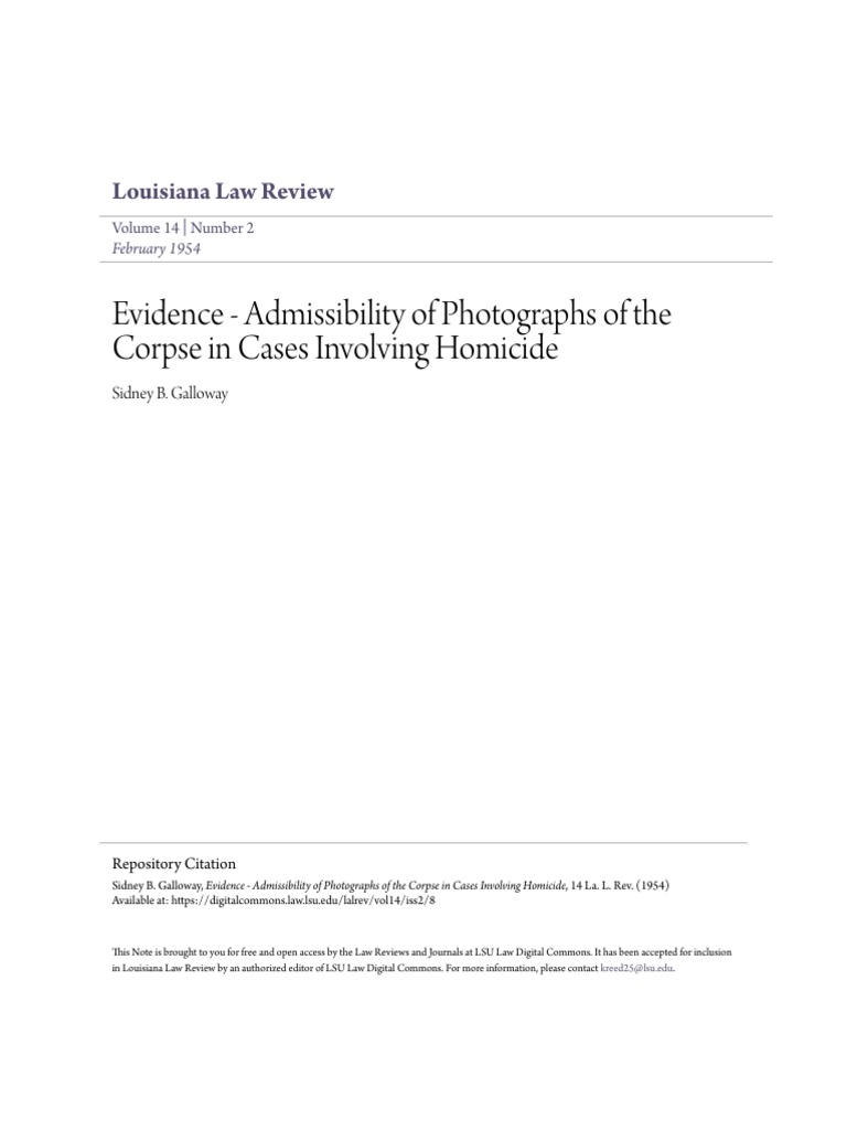 Evidence Admissibility of Photographs of The Corpse in Cases in PDF
