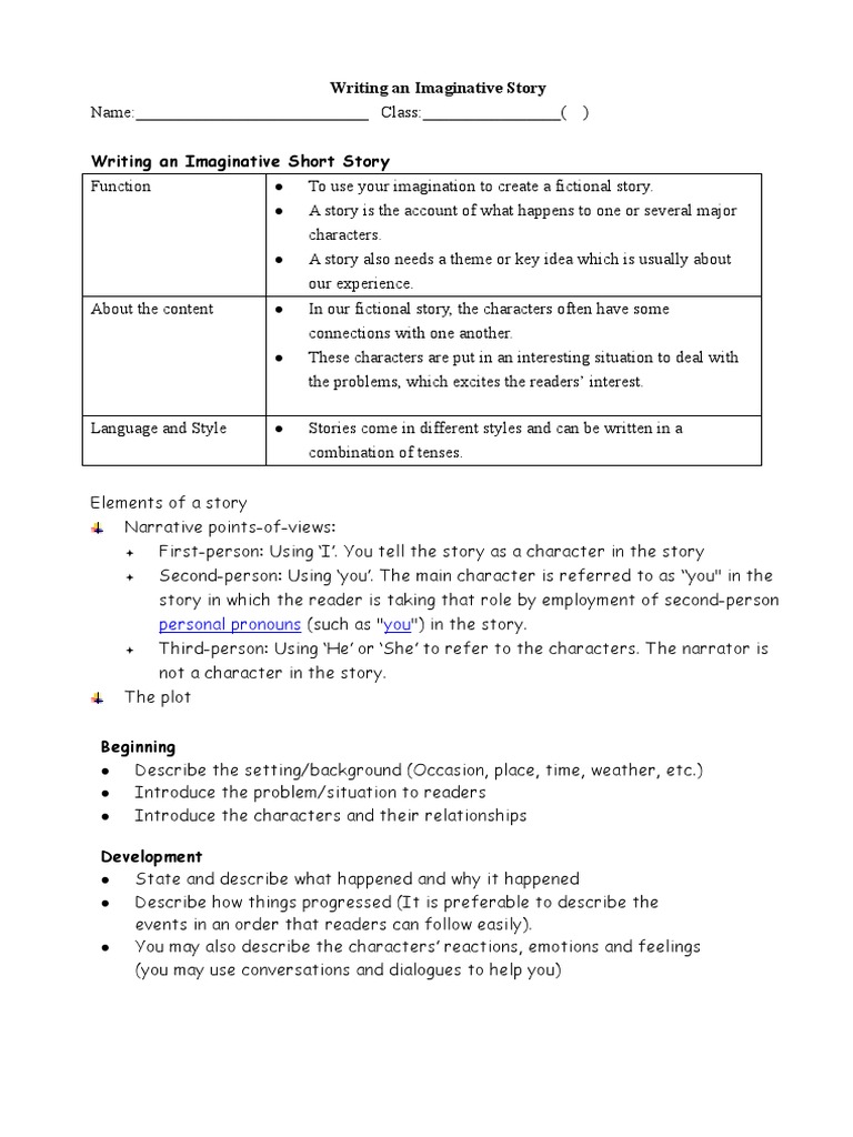 Writng An Imaginative Story PDF Narration Human Communication
