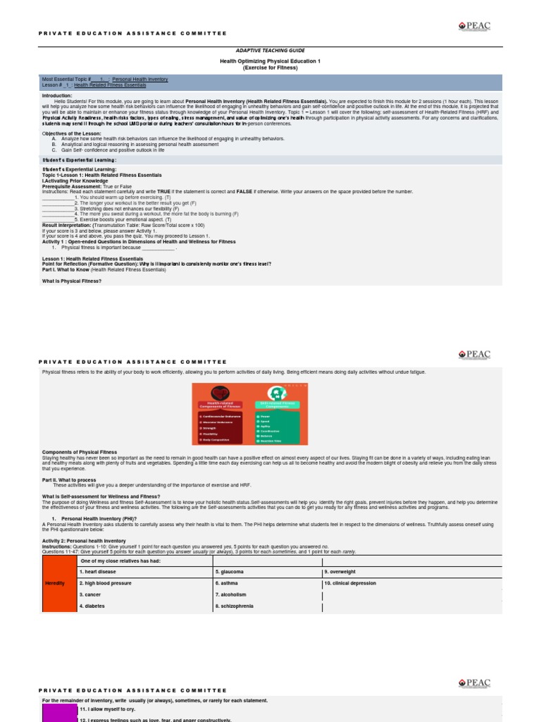 Hope 1 Adaptive Teaching Guide Physical Education And Health Pdf