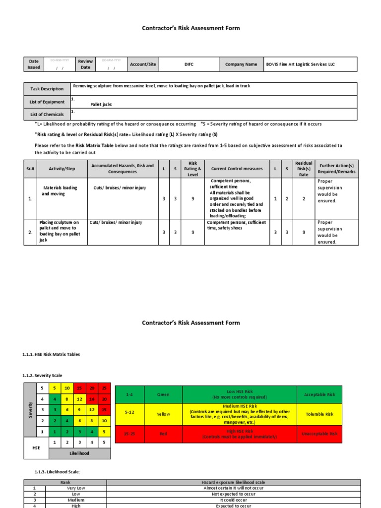 Contractor Risk Assessment Template | PDF | Risk | Risk Assessment