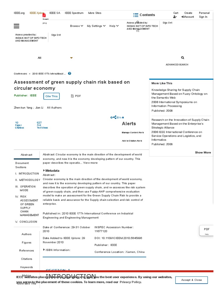 Assessment of Green Supply Chain Risk Based On Circular Economy - IEEE ...