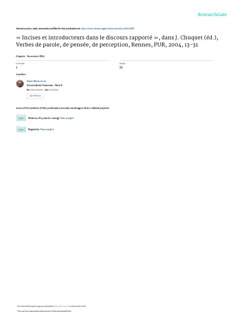 Incises et introducteurs en discours rapporté | PDF | Verbe | Phrase