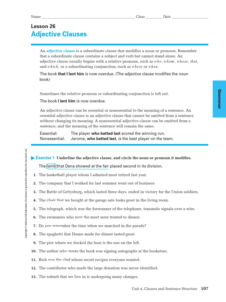Adjective Clauses Worksheet | PDF | Clause | Adjective